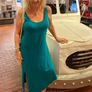 Anthropologie's Lillla P Caribbean Green Asymmetrical Hem Dress w Side Tie XS